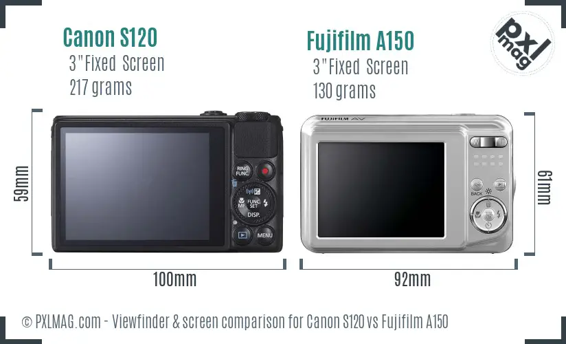 Canon S120 vs Fujifilm A150 Screen and Viewfinder comparison