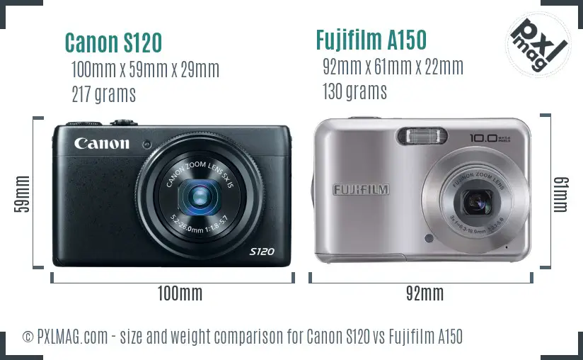 Canon S120 vs Fujifilm A150 size comparison