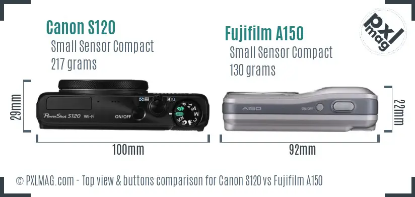 Canon S120 vs Fujifilm A150 top view buttons comparison