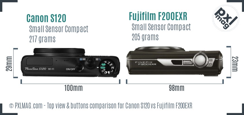 Canon S120 vs Fujifilm F200EXR top view buttons comparison