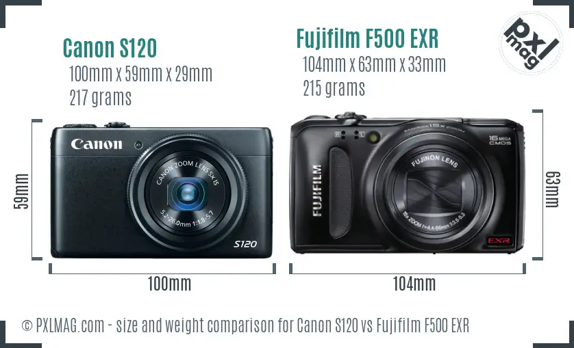 Canon S120 vs Fujifilm F500 EXR size comparison Canon S120 vs Fujifilm F500 EXR size comparison