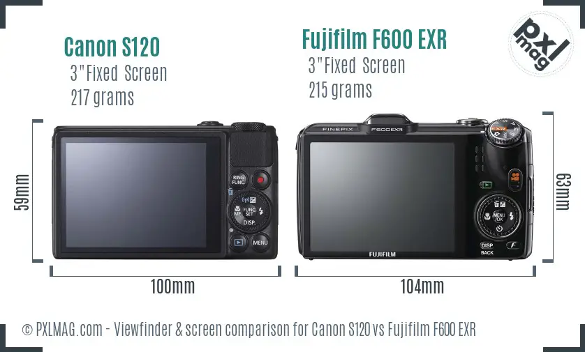 Canon S120 vs Fujifilm F600 EXR Screen and Viewfinder comparison