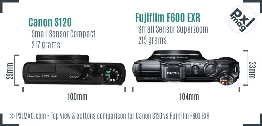 Canon S120 vs Fujifilm F600 EXR top view buttons comparison