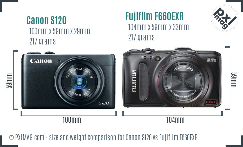 Canon S120 vs Fujifilm F660EXR size comparison