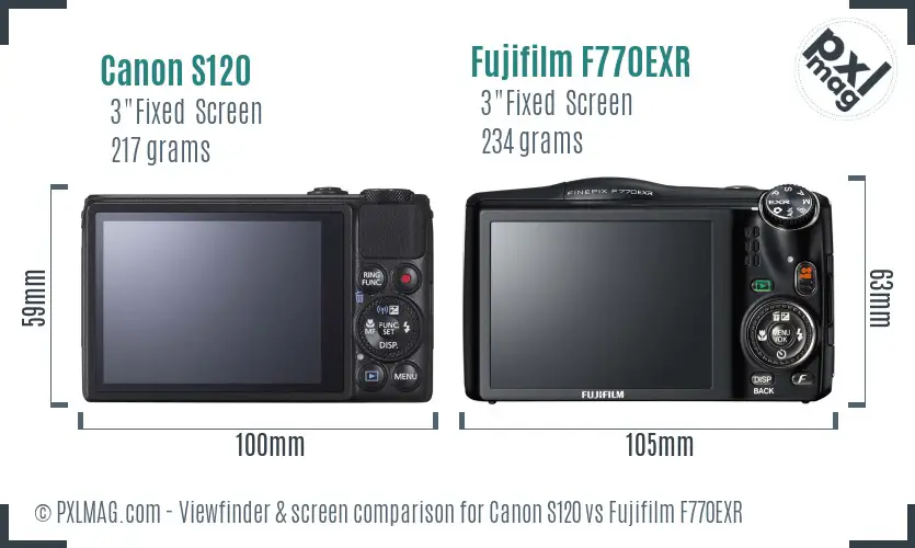 Canon S120 vs Fujifilm F770EXR Screen and Viewfinder comparison