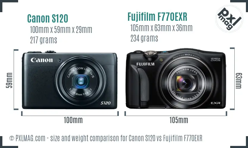 Canon S120 vs Fujifilm F770EXR size comparison