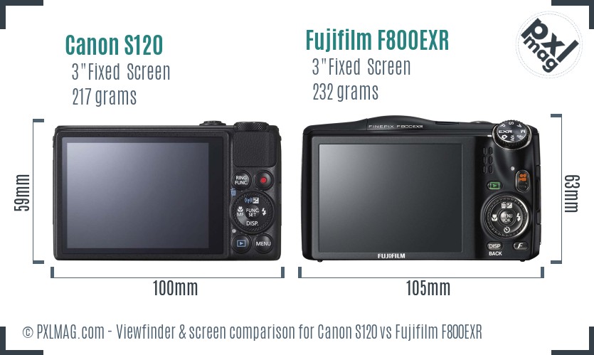 Canon S120 vs Fujifilm F800EXR Screen and Viewfinder comparison