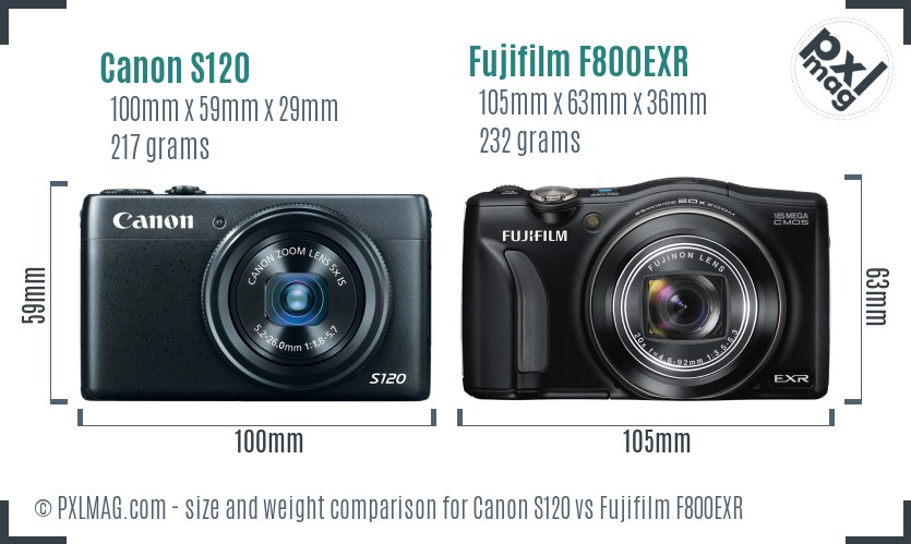 Canon S120 vs Fujifilm F800EXR size comparison Canon S120 vs Fujifilm F800EXR size comparison
