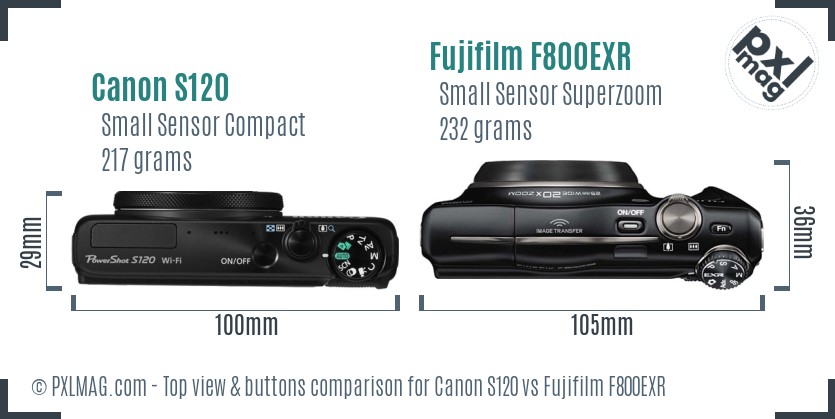 Canon S120 vs Fujifilm F800EXR top view buttons comparison