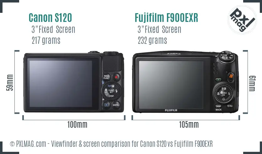 Canon S120 vs Fujifilm F900EXR Screen and Viewfinder comparison