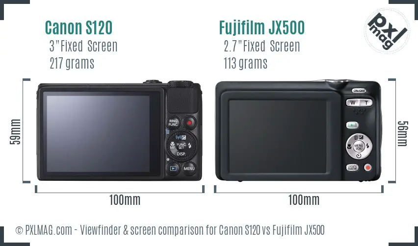 Canon S120 vs Fujifilm JX500 Screen and Viewfinder comparison