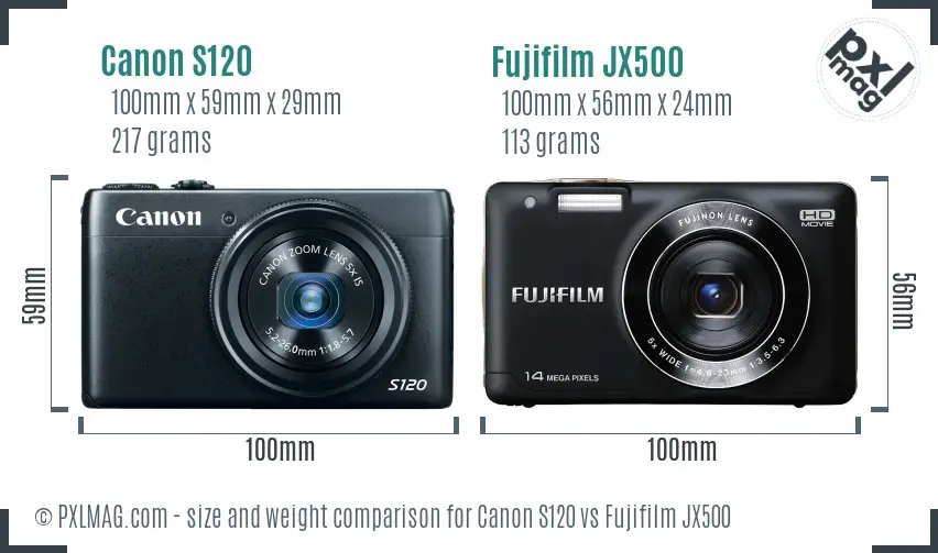 Canon S120 vs Fujifilm JX500 size comparison
