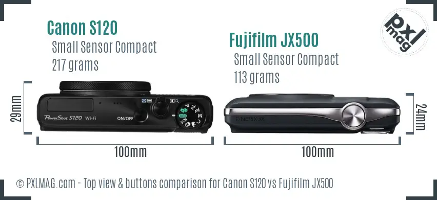 Canon S120 vs Fujifilm JX500 top view buttons comparison