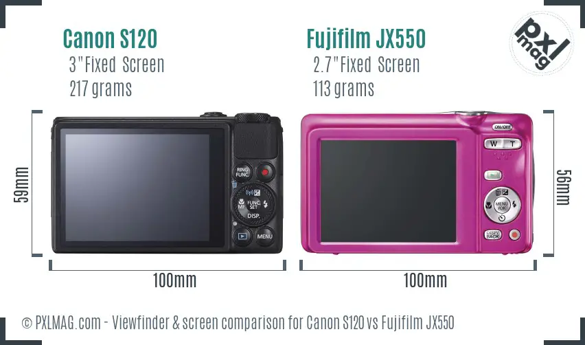 Canon S120 vs Fujifilm JX550 Screen and Viewfinder comparison