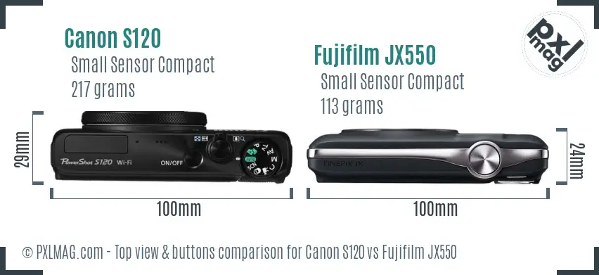 Canon S120 vs Fujifilm JX550 top view buttons comparison