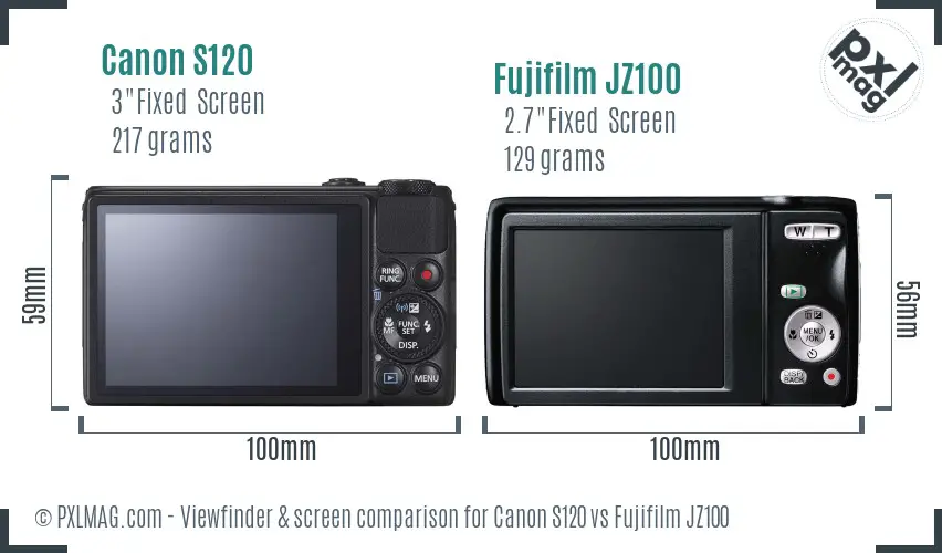 Canon S120 vs Fujifilm JZ100 Screen and Viewfinder comparison