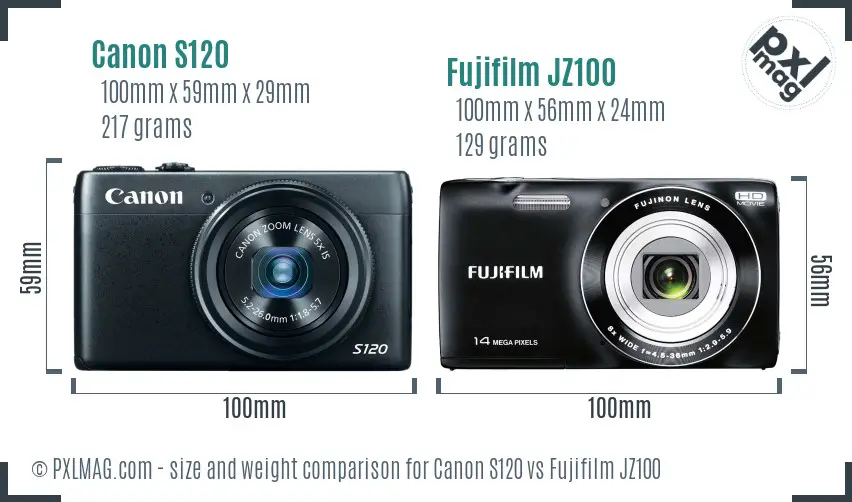 Canon S120 vs Fujifilm JZ100 size comparison