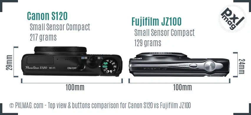 Canon S120 vs Fujifilm JZ100 top view buttons comparison
