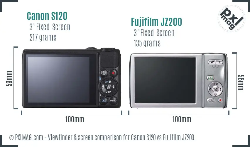 Canon S120 vs Fujifilm JZ200 Screen and Viewfinder comparison