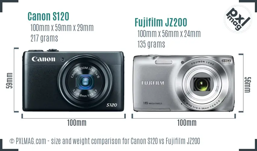 Canon S120 vs Fujifilm JZ200 size comparison