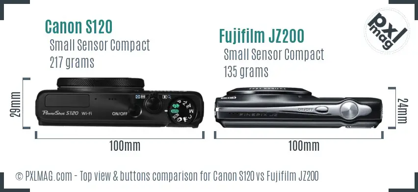 Canon S120 vs Fujifilm JZ200 top view buttons comparison