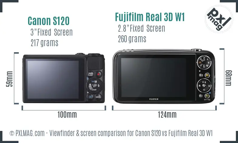 Canon S120 vs Fujifilm Real 3D W1 Screen and Viewfinder comparison