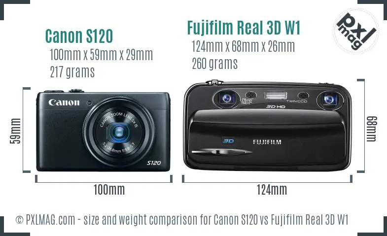Canon S120 vs Fujifilm Real 3D W1 size comparison