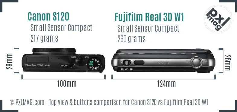 Canon S120 vs Fujifilm Real 3D W1 top view buttons comparison