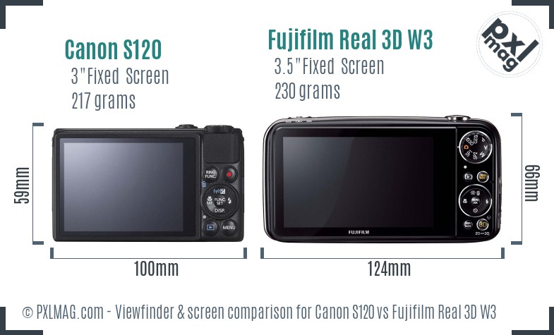 Canon S120 vs Fujifilm Real 3D W3 Screen and Viewfinder comparison