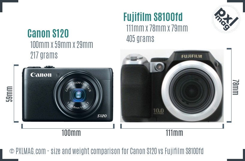 Canon S120 vs Fujifilm S8100fd size comparison Canon S120 vs Fujifilm S8100fd size comparison