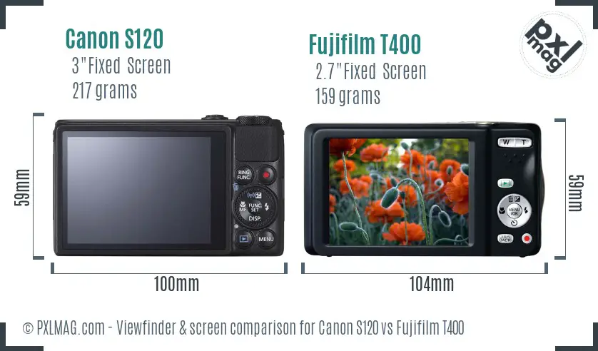 Canon S120 vs Fujifilm T400 Screen and Viewfinder comparison Canon S120 vs Fujifilm T400 Screen and Viewfinder comparison