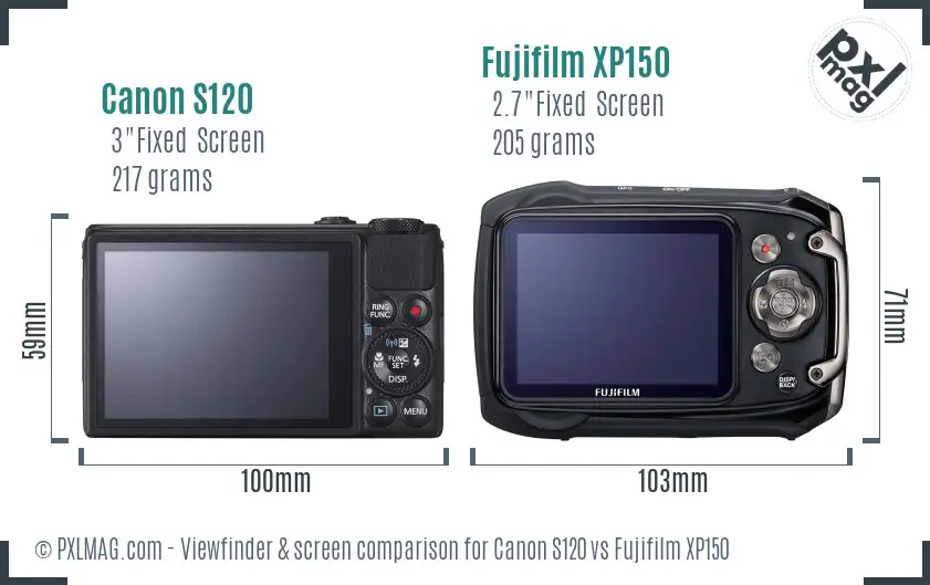 Canon S120 vs Fujifilm XP150 Screen and Viewfinder comparison