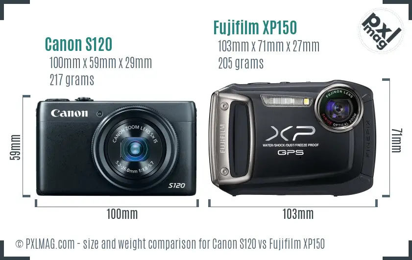 Canon S120 vs Fujifilm XP150 size comparison