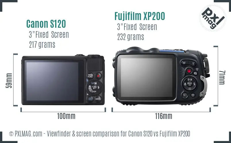 Canon S120 vs Fujifilm XP200 Screen and Viewfinder comparison