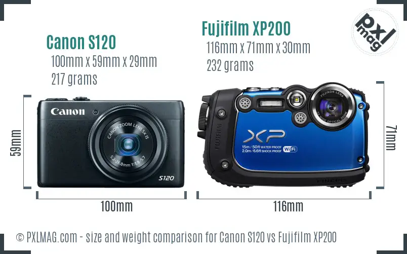 Canon S120 vs Fujifilm XP200 size comparison