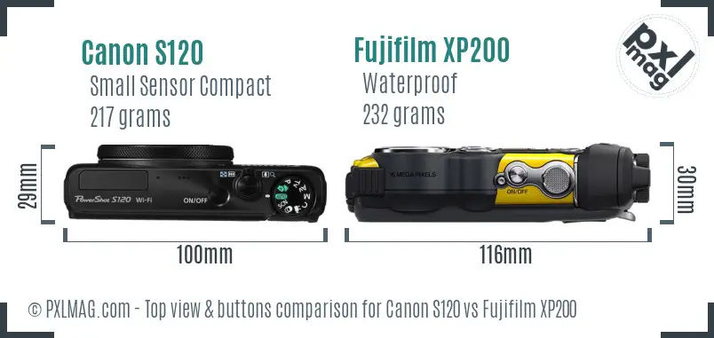 Canon S120 vs Fujifilm XP200 top view buttons comparison