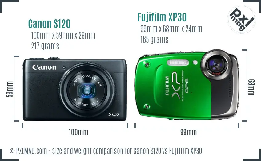 Canon S120 vs Fujifilm XP30 size comparison Canon S120 vs Fujifilm XP30 size comparison