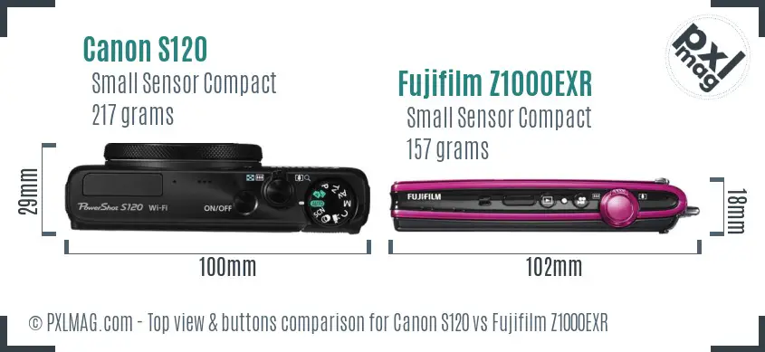 Top view of Canon S120 and Fujifilm Z1000EXR controls