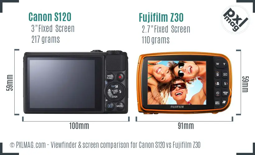 Canon S120 vs Fujifilm Z30 Screen and Viewfinder comparison