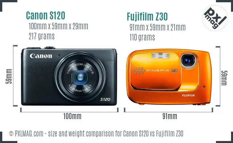 Canon S120 vs Fujifilm Z30 size comparison