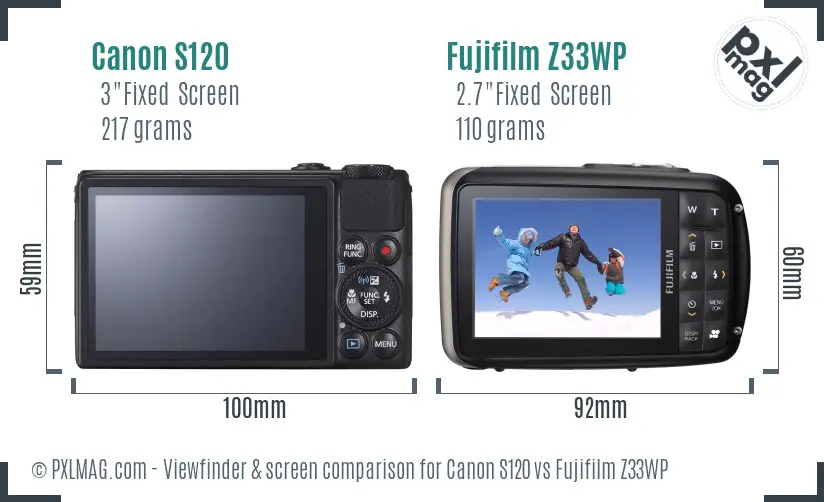 Canon S120 vs Fujifilm Z33WP Screen and Viewfinder comparison