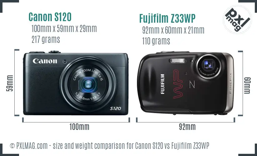 Canon S120 vs Fujifilm Z33WP size comparison