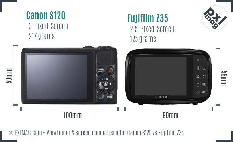 Canon S120 vs Fujifilm Z35 Screen and Viewfinder comparison