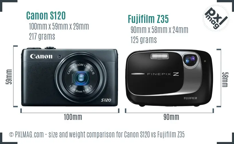 Canon S120 vs Fujifilm Z35 size comparison