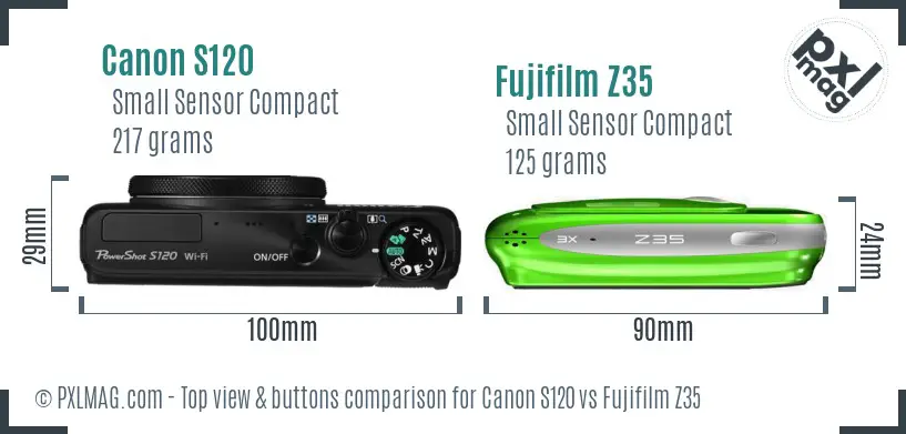 Canon S120 vs Fujifilm Z35 top view buttons comparison