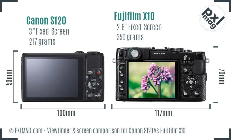 Canon S120 vs Fujifilm X10 Screen and Viewfinder comparison
