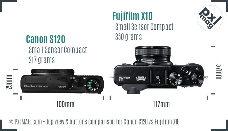 Canon S120 vs Fujifilm X10 top view buttons comparison