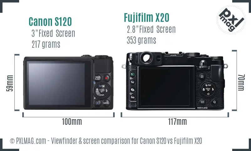 Canon S120 vs Fujifilm X20 Screen and Viewfinder comparison
