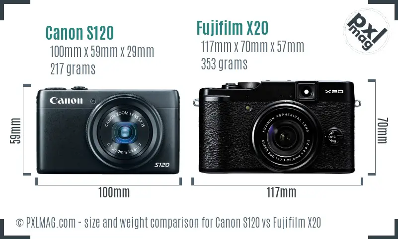 Canon S120 vs Fujifilm X20 size comparison