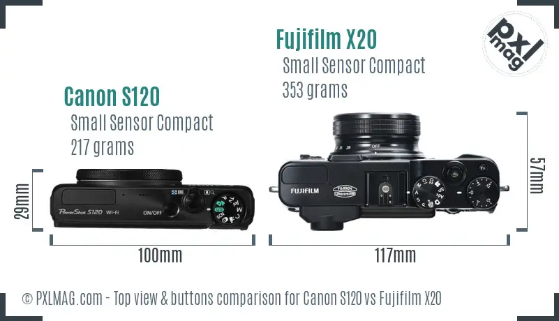 Canon S120 vs Fujifilm X20 top view buttons comparison